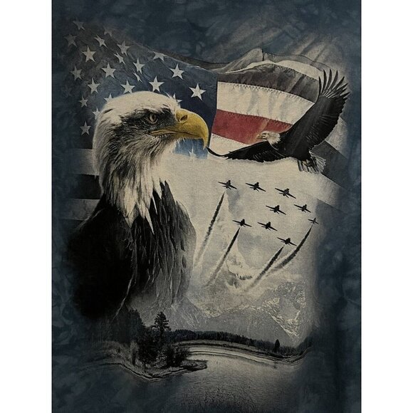 The Mountain Gray Tie Dye Eagle US Flag Graphic T-Shirt 2XL Stretch Patriotic - Picture 5 of 6